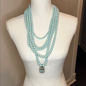 Plunder Light Blue Layered Necklace with Cross Pendant